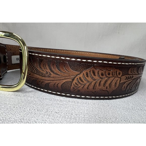 Genuine Leather Size 52 Men’s Embossed Belt Leaves Nature Design - Picture 3 of 7